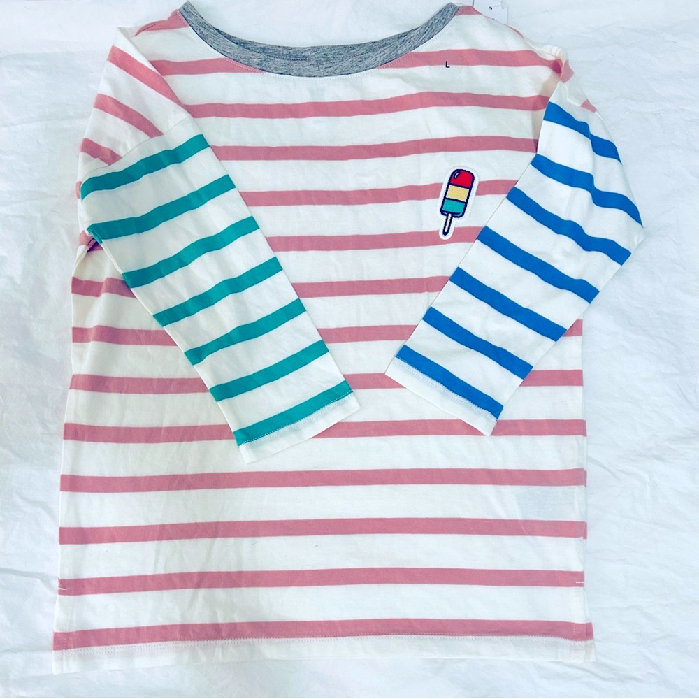 Gap kids color block striped shirt, 100% cotton, Size Large, pink, green, blue